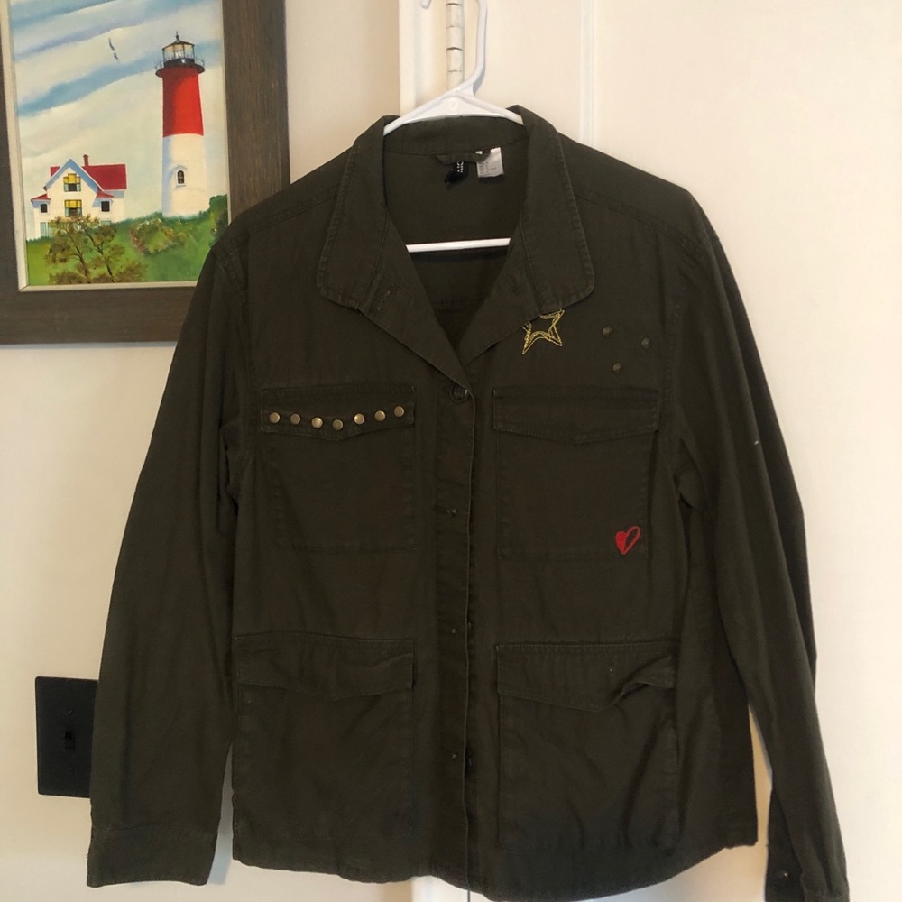 H&M Olive Utility Jacket with Star and Heart Accents